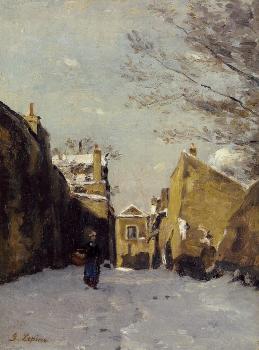 Stanislas Lepine : Street in Montmartre, Snow Effect